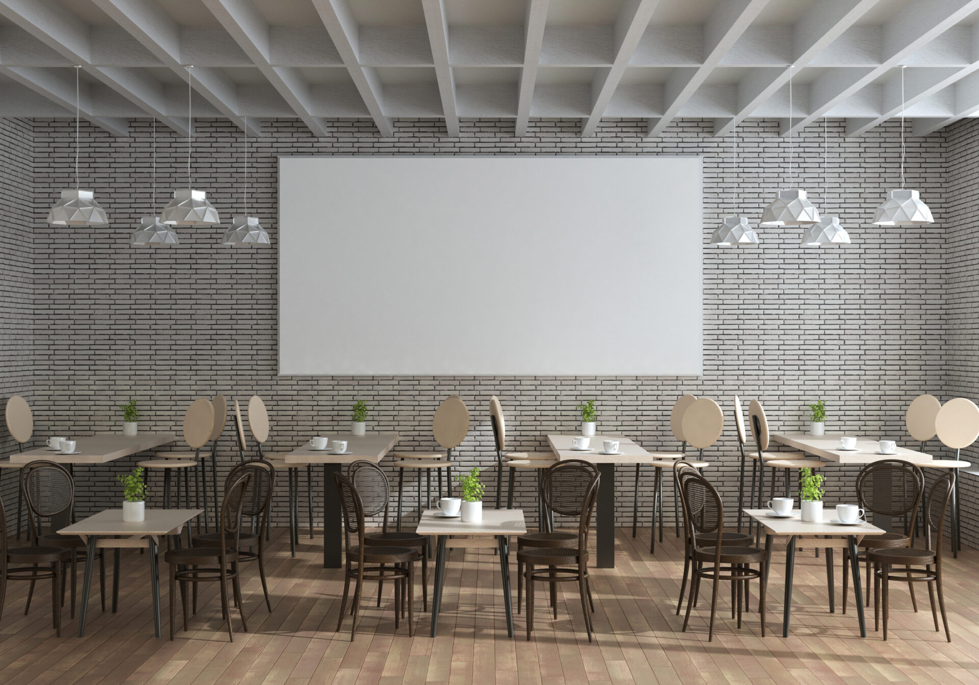 3d mockup photo frame in canteen interior