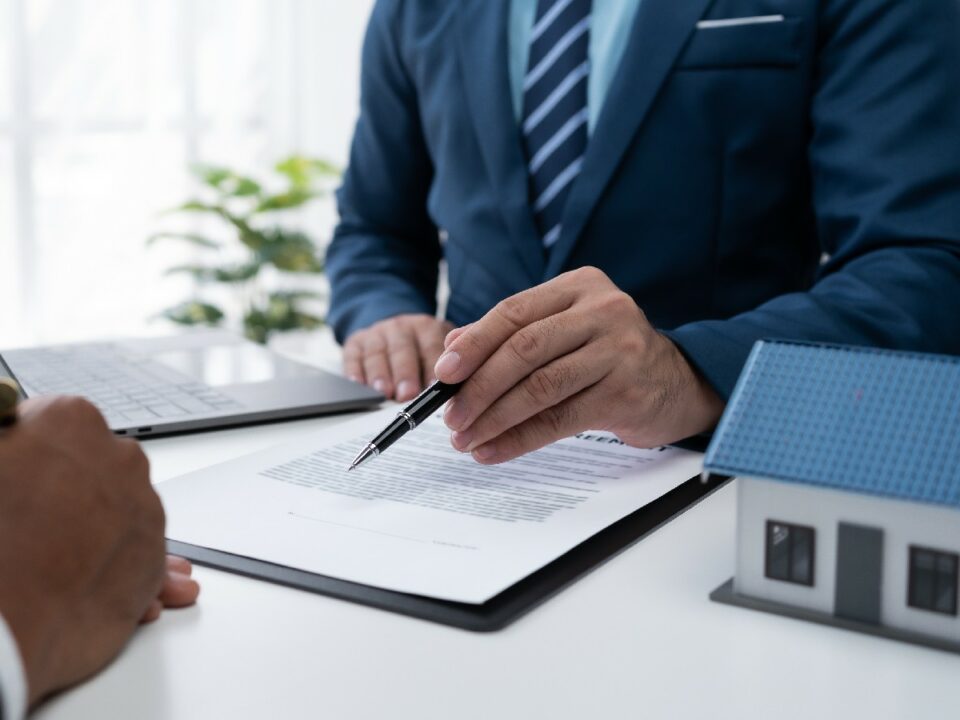 Signing house contract with agent