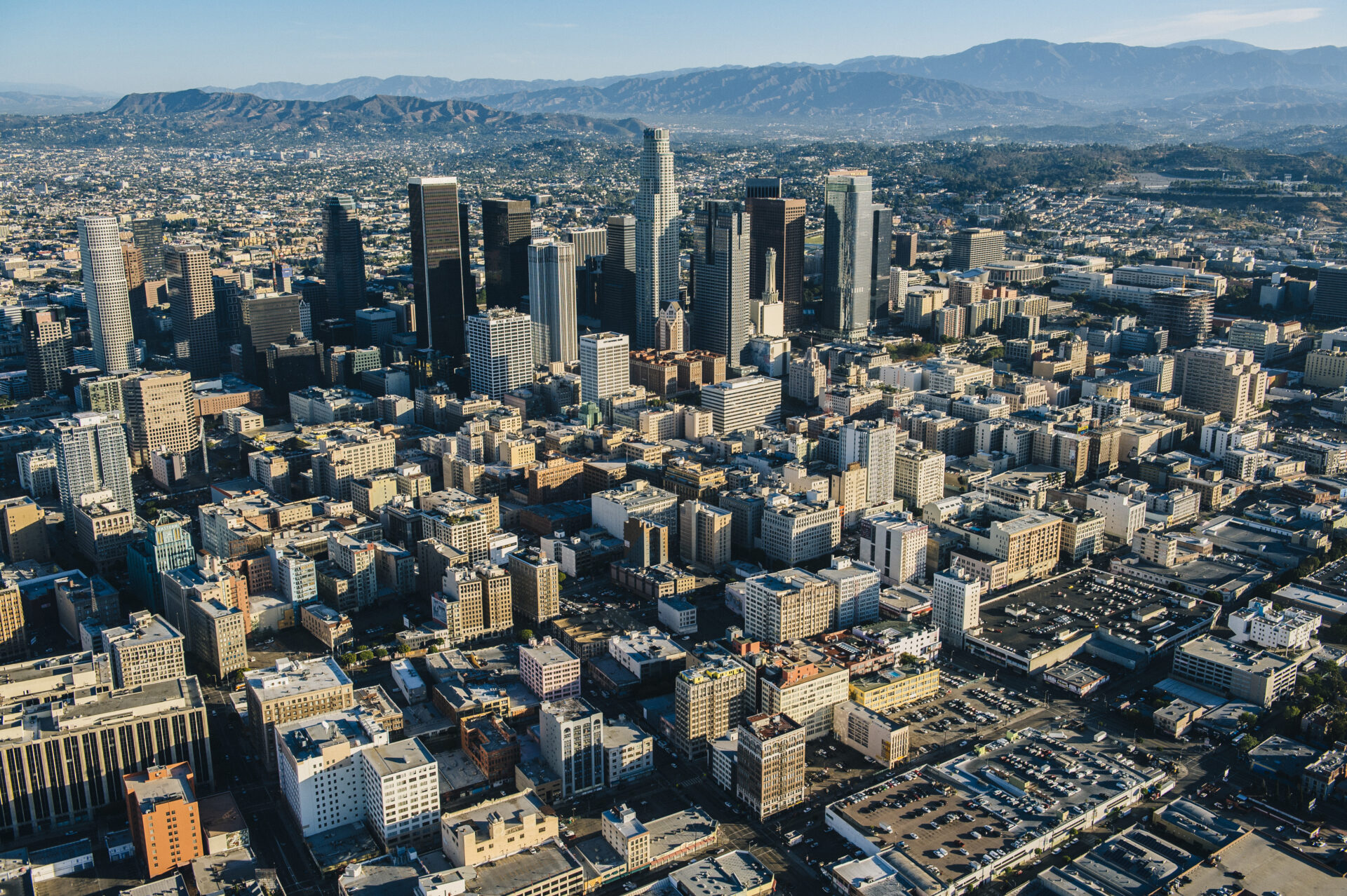 aerial cityscape and skyscrapers, los angeles, california, usa