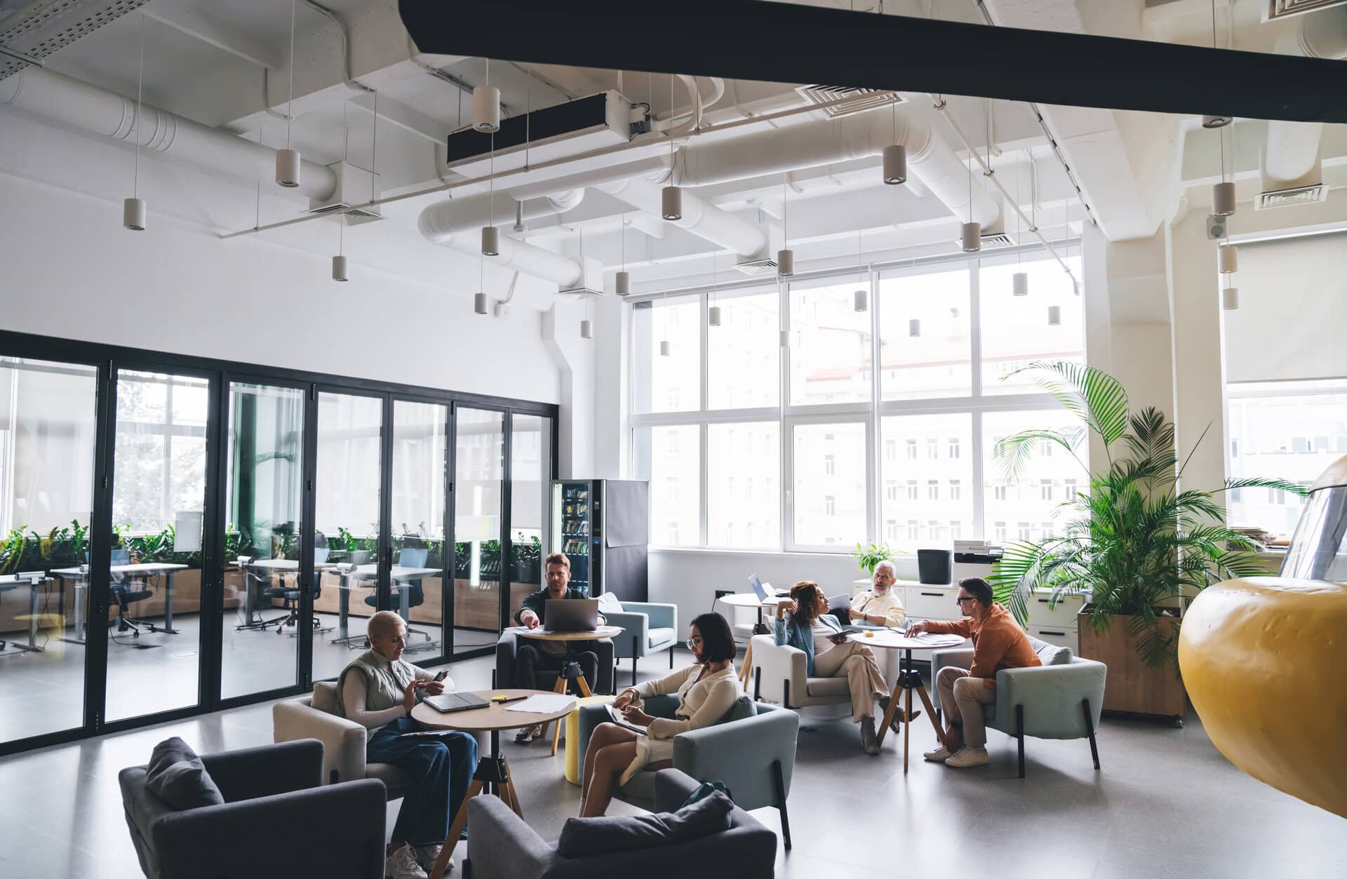 businesspeople spending free time in cafeteria