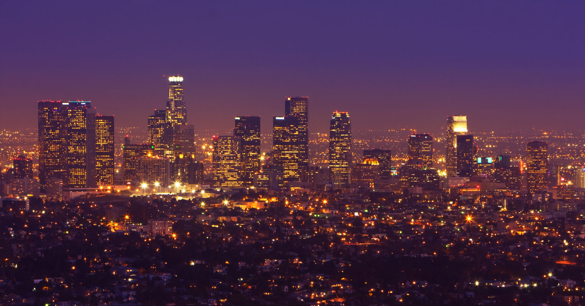los angeles, urban city at sunset