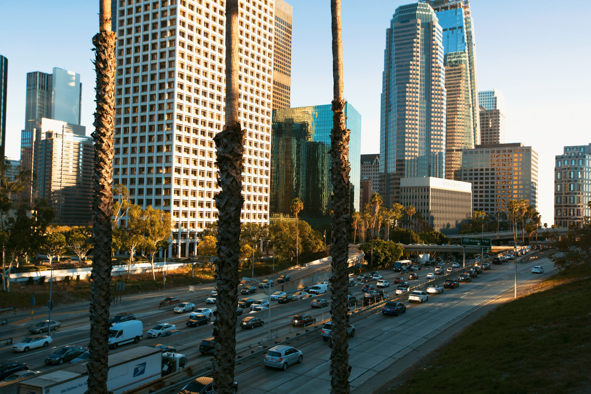 view of dowtown la traffic with with skyscrapers i 2026 01 11 10 28 41 utc